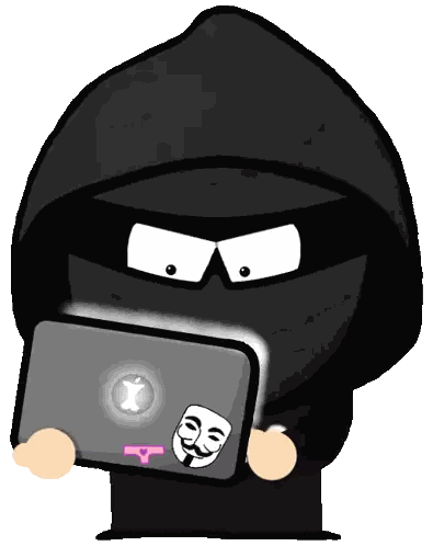 Cartoon Character In Black Hoodie Holding Laptop Sticker