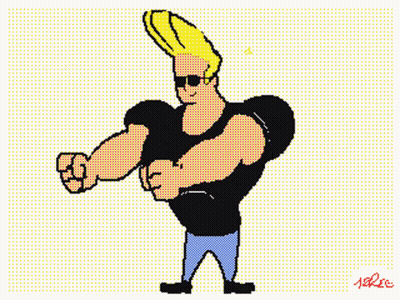 Cartoon Character In Black Shirt And Blue Jeans Pointing GIF