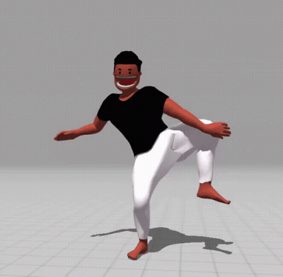 Cartoon Character In Black Shirt And White Pants Standing On One Leg GIF