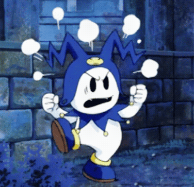 Cartoon Character In Blue And White Outfit By Stone Wall GIF