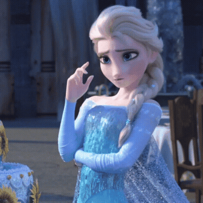 Cartoon Character In Blue Dress Standing By Table GIF