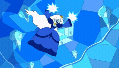 Cartoon Character In Blue Dress Surrounded By Blue Ice GIF