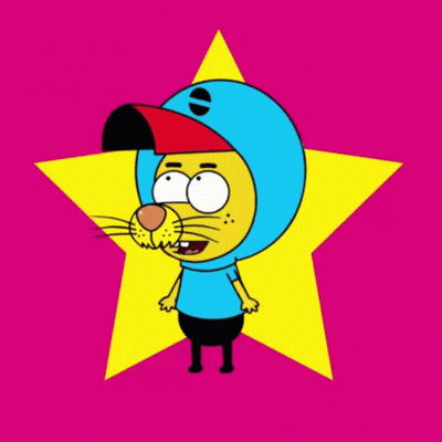Cartoon Character In Blue Hat And Blue Shirt In Front Of Pink Star GIF