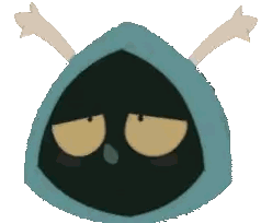 Cartoon Character In Blue Hood With Yellow Eyes Sticker