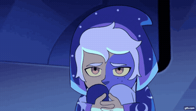 Cartoon Character In Blue Hoodie Holding Blue Object GIF