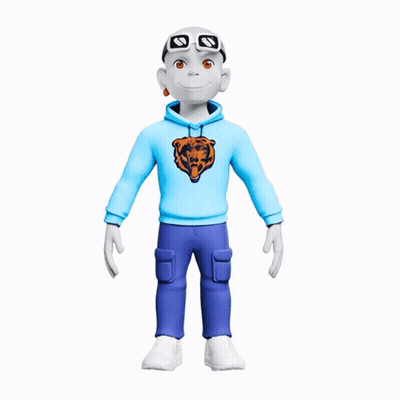Cartoon Character In Blue Hoodie With Bear Head GIF