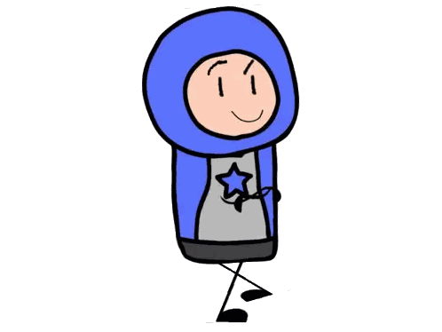 Cartoon Character In Blue Hoodie With Star Sticker