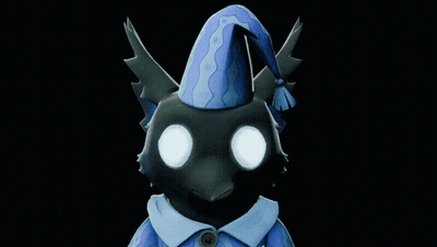 Cartoon Character In Blue Party Hat And Scarf GIF