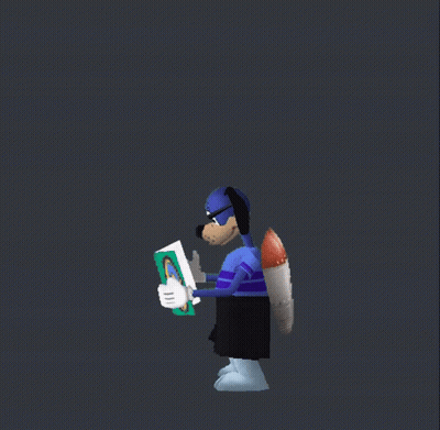 Cartoon Character In Blue Shirt And Black Shorts GIF