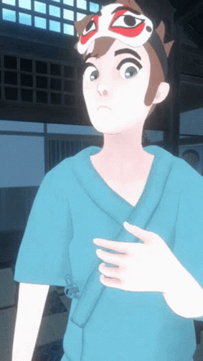 Cartoon Character In Blue Shirt With Mask On Head GIF