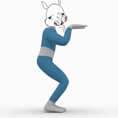 Cartoon Character In Blue Suit Squatting With Hands Outstretched GIF