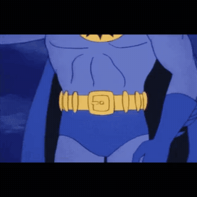 Cartoon Character In Blue Suit With Gold Belt GIF
