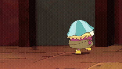 Cartoon Character in Blue Umbrella and Pink Scarf