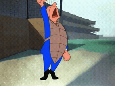 Cartoon Character In Blue Uniform On Baseball Field GIF