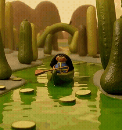 Cartoon Character In Boat With Paddle GIF