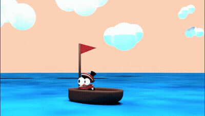 Cartoon Character In Boat With Red Flag GIF