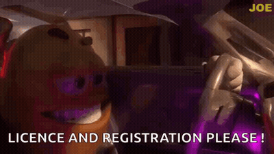 Cartoon Character In Car Says Licence And Registration Please GIF
