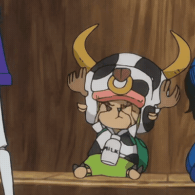 Cartoon Character In Cow Hat Holding Milk Bottle GIF