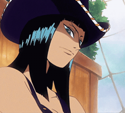 Personaje animado con sombrero vaquero y top morado GIF