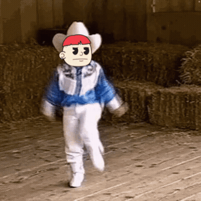 Cartoon Character In Cowboy Hat Walking GIF