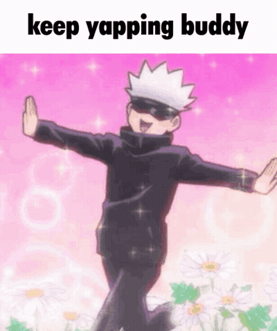 Cartoon Character In Daisy Field Saying Keep Yapping Buddy GIF