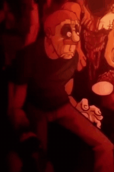 Cartoon Character In Dark Room Red Background GIF