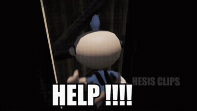 Cartoon Character in Dark Room Saying Help