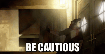 Cartoon Character In Dark Room Says Be Cautious GIF