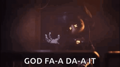 Cartoon Character In Dark Room With God Fa-A Da-A It GIF
