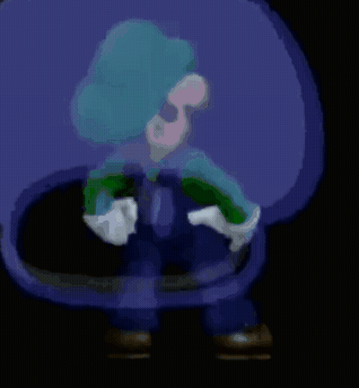 Cartoon Character In Dark Room With Purple Object GIF