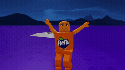 Cartoon Character In Fanta Costume GIF