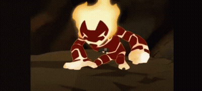 Cartoon Character In Fire Suit In Dark Cave GIF