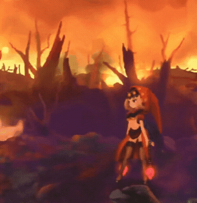 Cartoon Character In Front Of Burning Field GIF