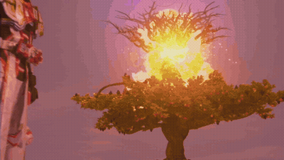Cartoon Character In Front Of Burning Tree GIF