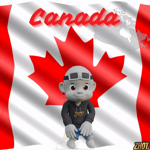 Cartoon Character In Front Of Canadian Flag GIF