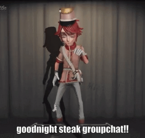 Cartoon Character In Front Of Curtain With Words Goodnight Steak Groupchat GIF