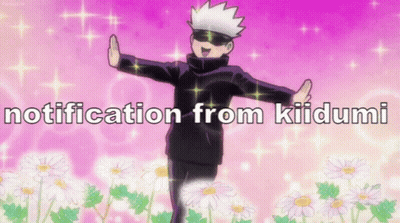 Cartoon Character In Front Of Daisies Saying Notification From Kiidumi GIF