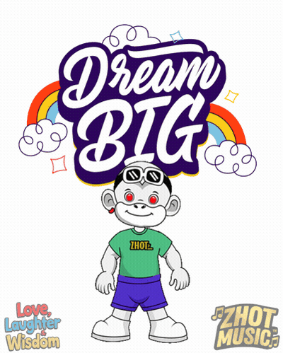 Cartoon Character In Front Of Dream Big Sign GIF