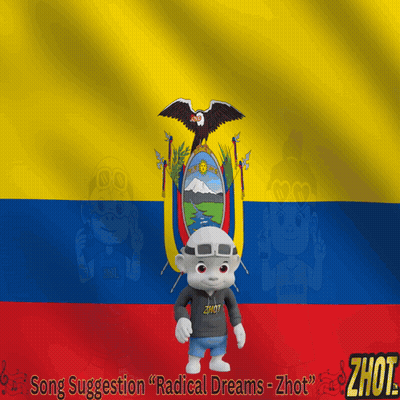 Cartoon Character In Front Of Ecuadorian Flag GIF