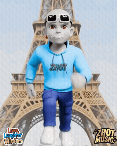 Cartoon Character In Front Of Eiffel Tower Wearing Zhot Hoodie GIF