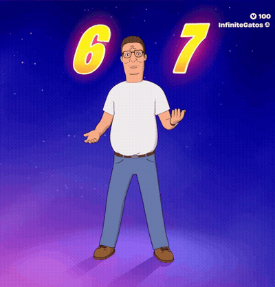 Cartoon Character In Front Of Glowing Number 67 GIF