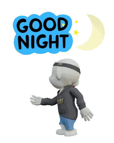 Cartoon Character In Front Of Good Night Sign Sticker