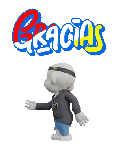 Cartoon Character In Front Of Gracias Logo Sticker