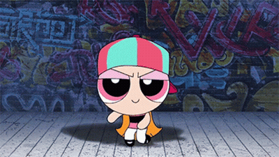 Cartoon Character In Front Of Graffiti Wall GIF