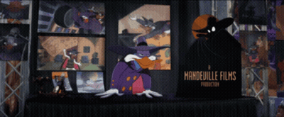 Cartoon Character In Front Of Mandelville Films Sign GIF