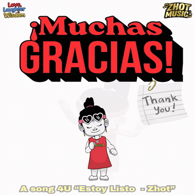 Cartoon Character In Front Of Muchas Gracias Sign GIF