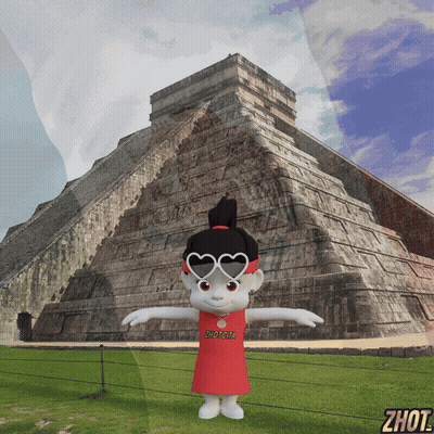 Cartoon Character In Front Of Pyramid With Word Zhout GIF