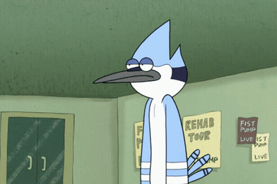 Cartoon Character In Front Of Rehab Tour Sign GIF