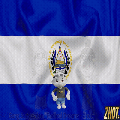 Cartoon Character In Front Of Salvador En La America Flag GIF