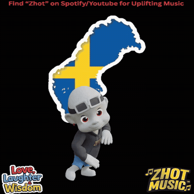 Cartoon Character In Front Of Sweden Map With Love Laughter Wisdom GIF